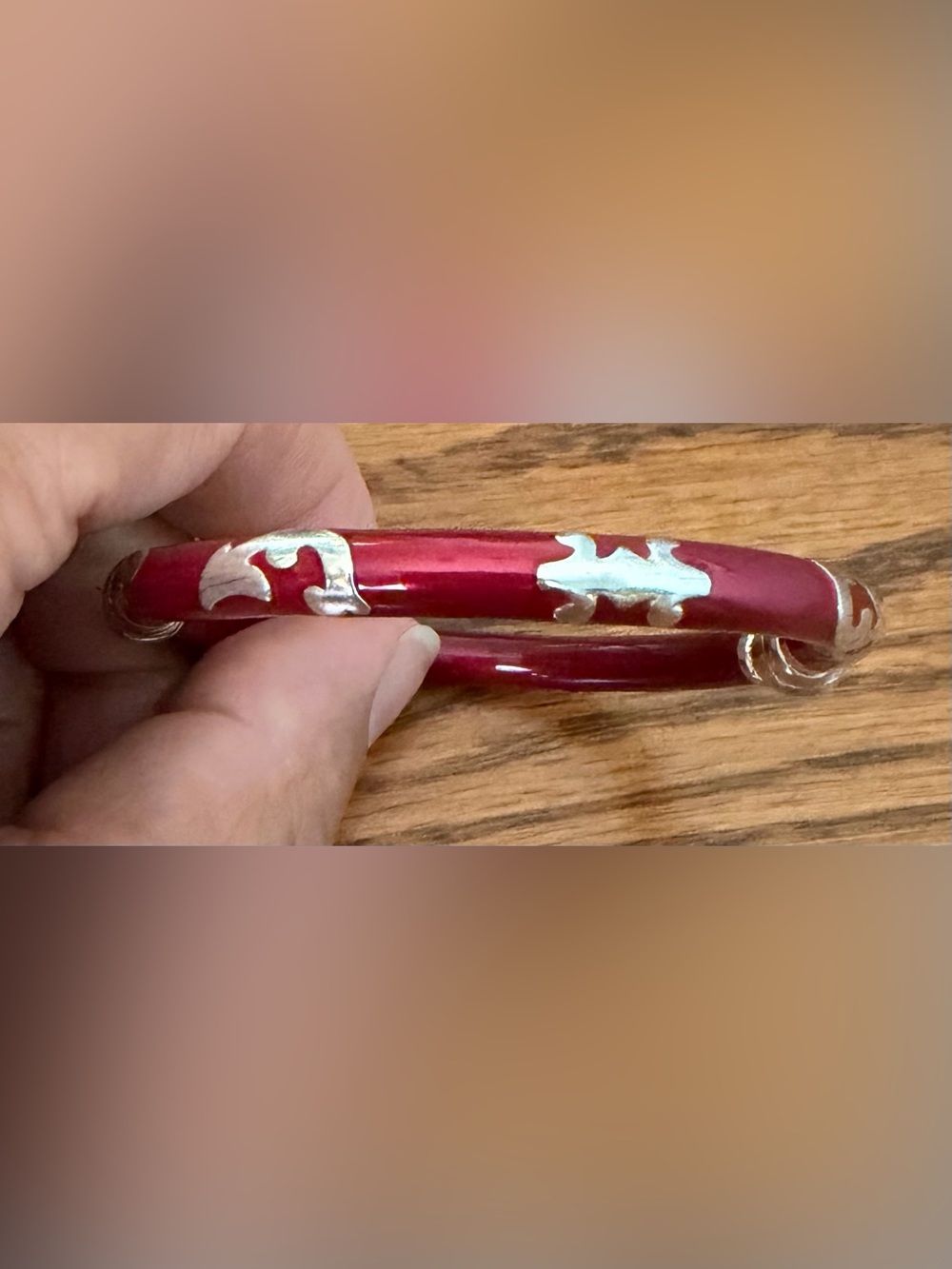 Sterling Silver & Red enamel Bracelet - Picture 5 of 8